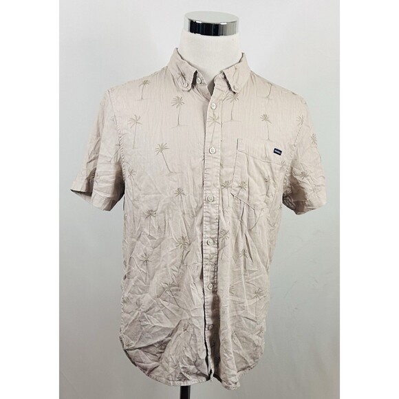 Chubbies Medium Friday Hawaiian Aloha Shirt Beige Floral Palm Trees Cotton Blend - Picture 2 of 4